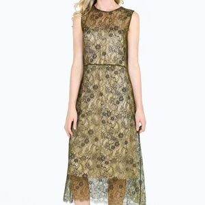 Vince Lace Pattern Crew Neck Midi Length Dress NWT